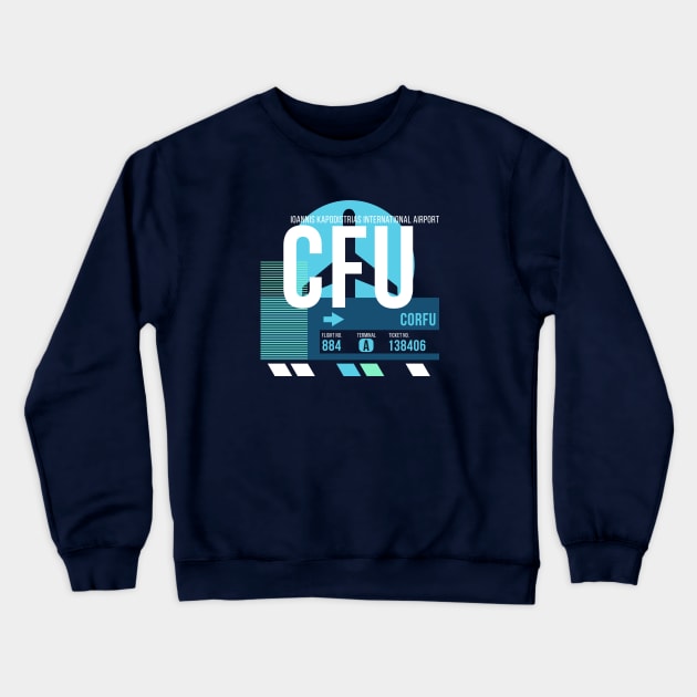 Corfu (CFU) Airport // Sunset Baggage Tag Crewneck Sweatshirt by Now Boarding